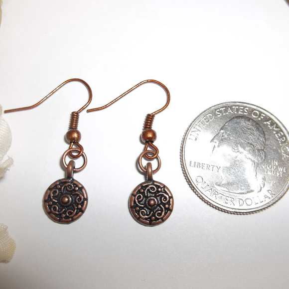 Simple Copper Minimalist Earrings Circle Boho 3392 - Picture 2 of 4